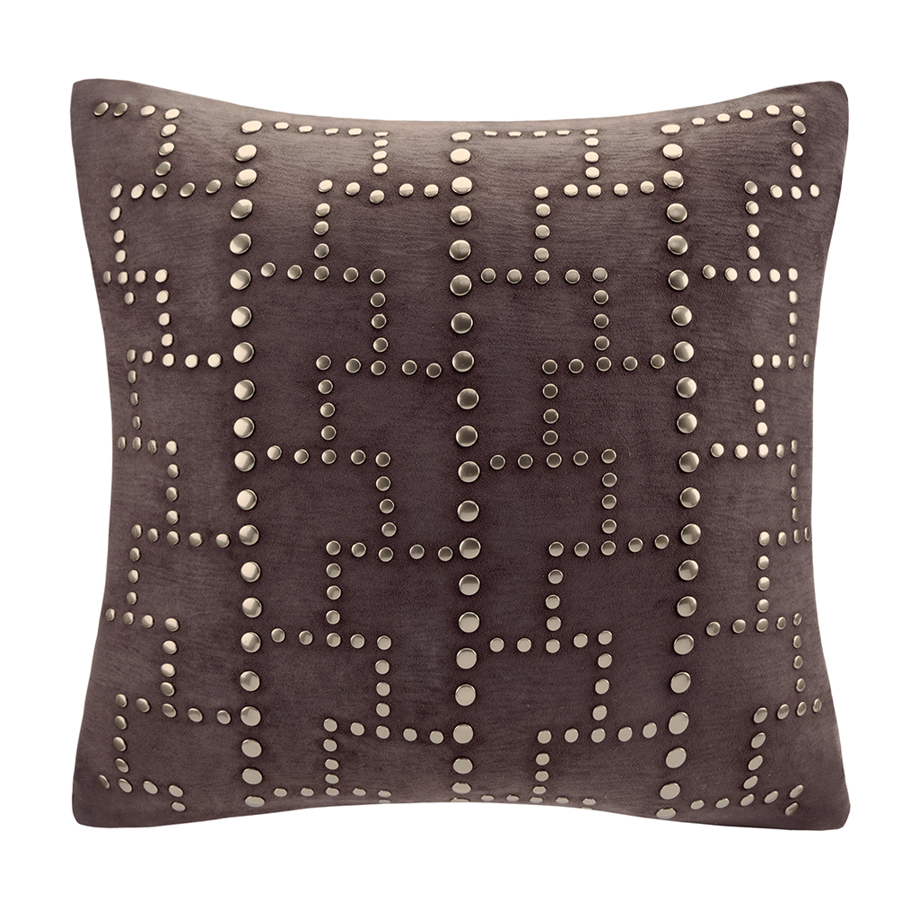 

Madison Park - Faux Suede Studded Square Pillow Square Pillow - Brown - 20x20