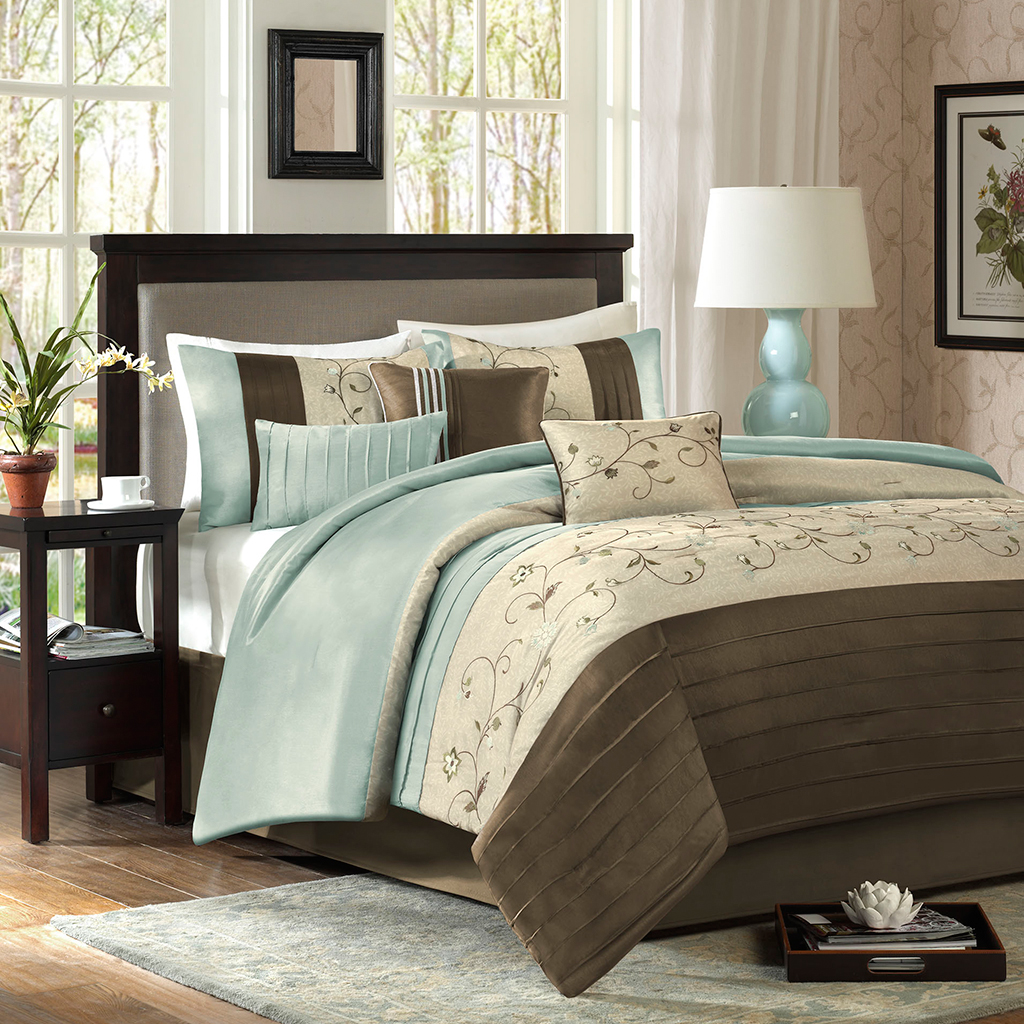 

Madison Park - Serene Embroidered 7 Piece Comforter Set - Blue - Cal King