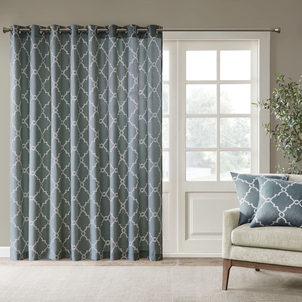 

Madison Park - Saratoga Fretwork Print Patio Window Curtain - Blue - 84" Panel