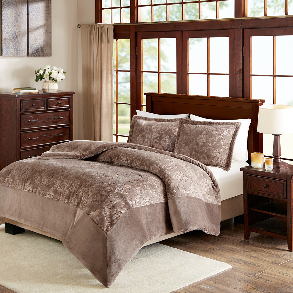 

Premier Comfort - Kramer Textured Plush Comforter Mini Set - Taupe - Full/Queen