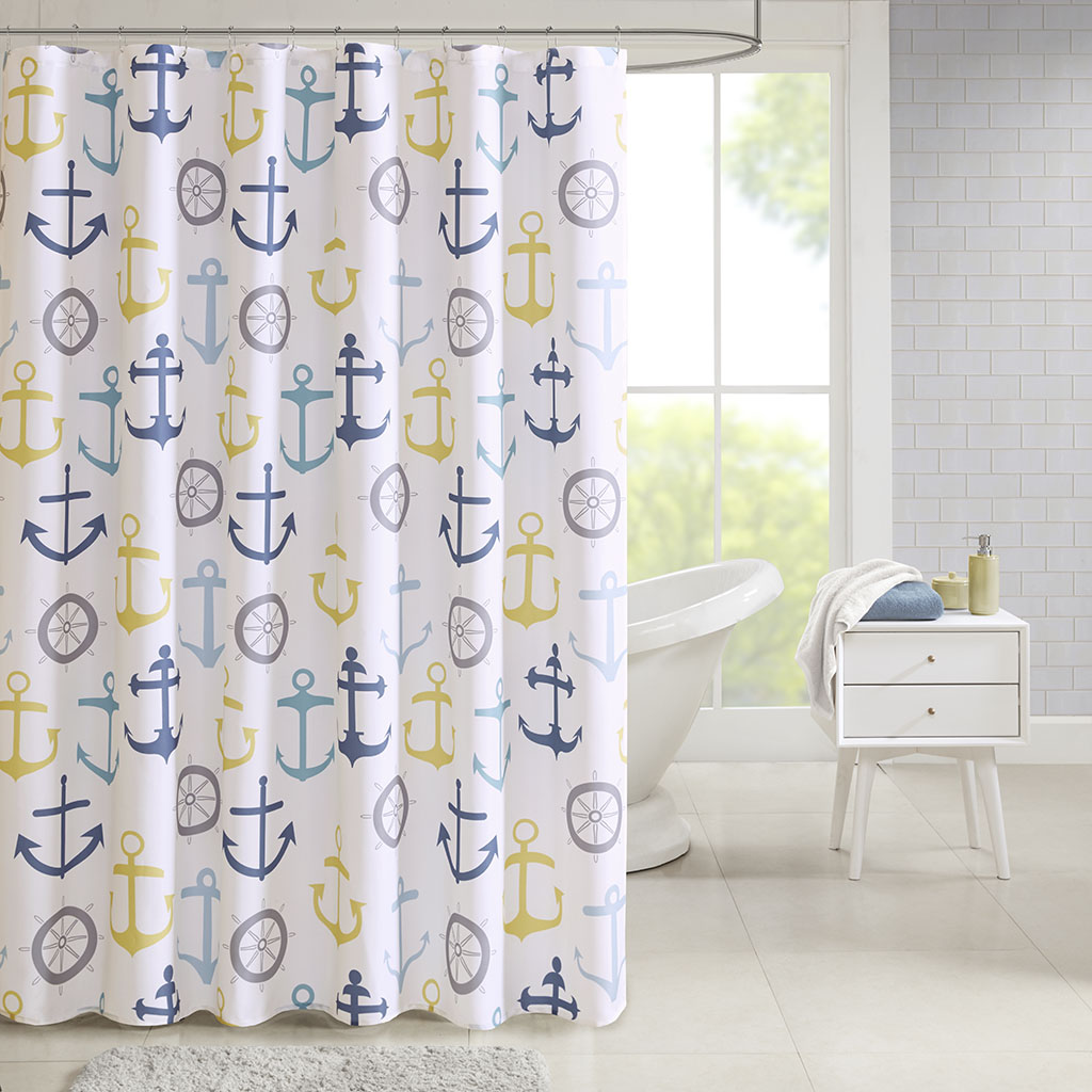 

Madison Park Essentials - Hudson Poly Duck Canvas Nautical Printed Shower Curtain - Multi - 72x72