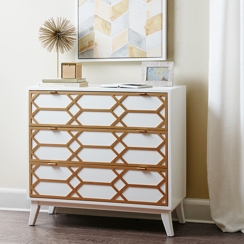 

Madison Park - Maria Gold Lattice Accent Chest - White - See below