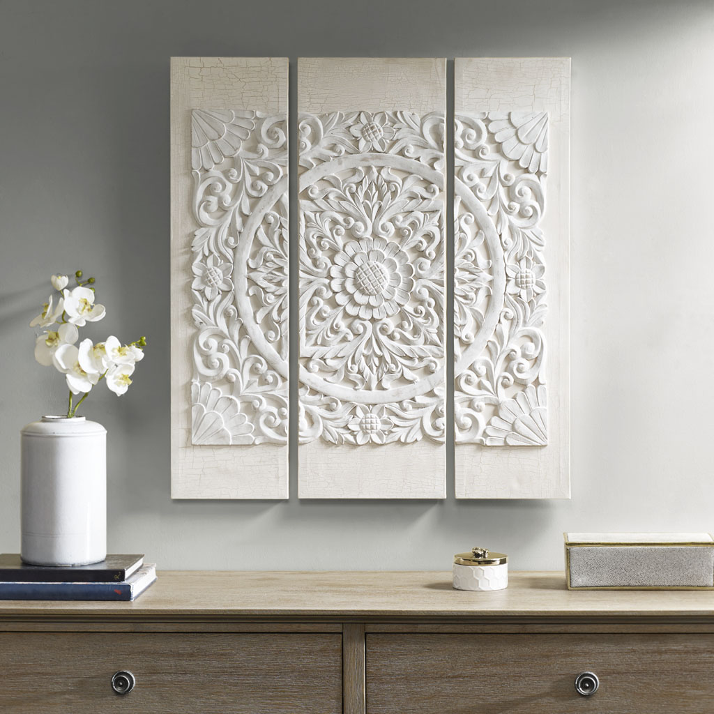 

Madison Park - Wooden Mandala White 3D Embellished Canvas - White - See below