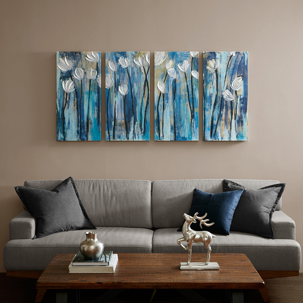 

INK+IVY - Ocean Breeze Blossom 4 Piece Set Gel Coat Printed on Canvas - Blue - See below