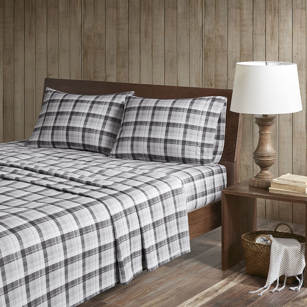 

Woolrich - Flannel Cotton Sheet Set - Grey Plaid - Cal King