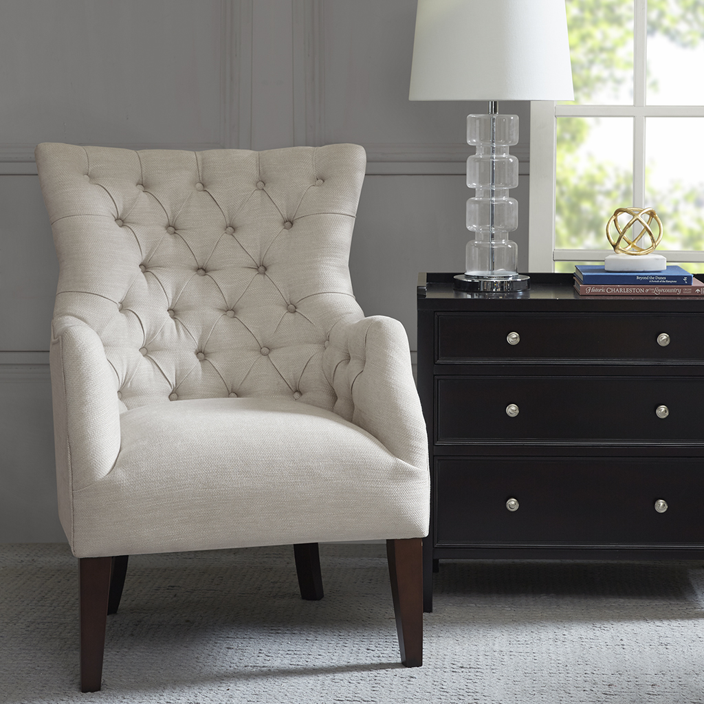 

Madison Park - Hannah Button Tufted Wing Chair - Ivory - See below