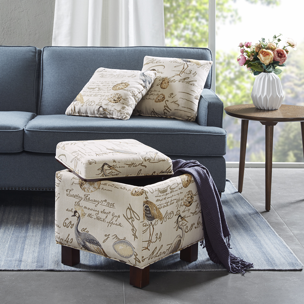 

Madison Park - Shelley Square Storage Ottoman with Pillows - Ivory - See below