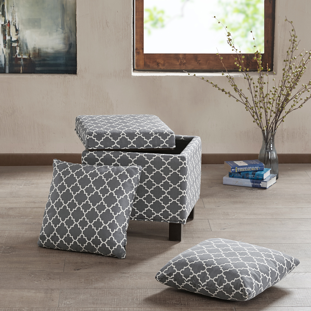 

Madison Park - Shelley Square Storage Ottoman with Pillows - Grey - See below