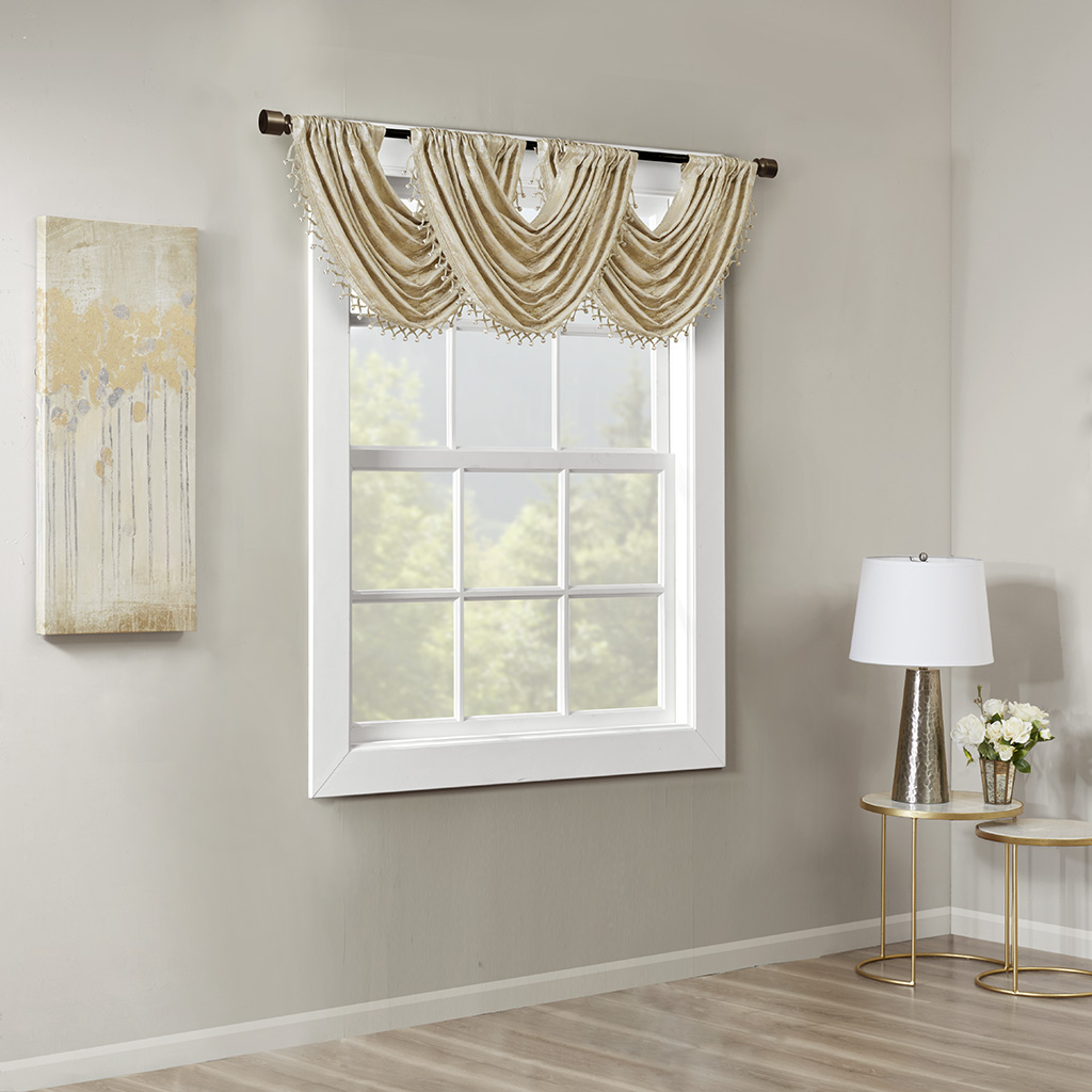 

SunSmart - Cassius Marble Jacquard Rod Pocket/Back Tab Valance Embellished Trim - Gold - 46x38