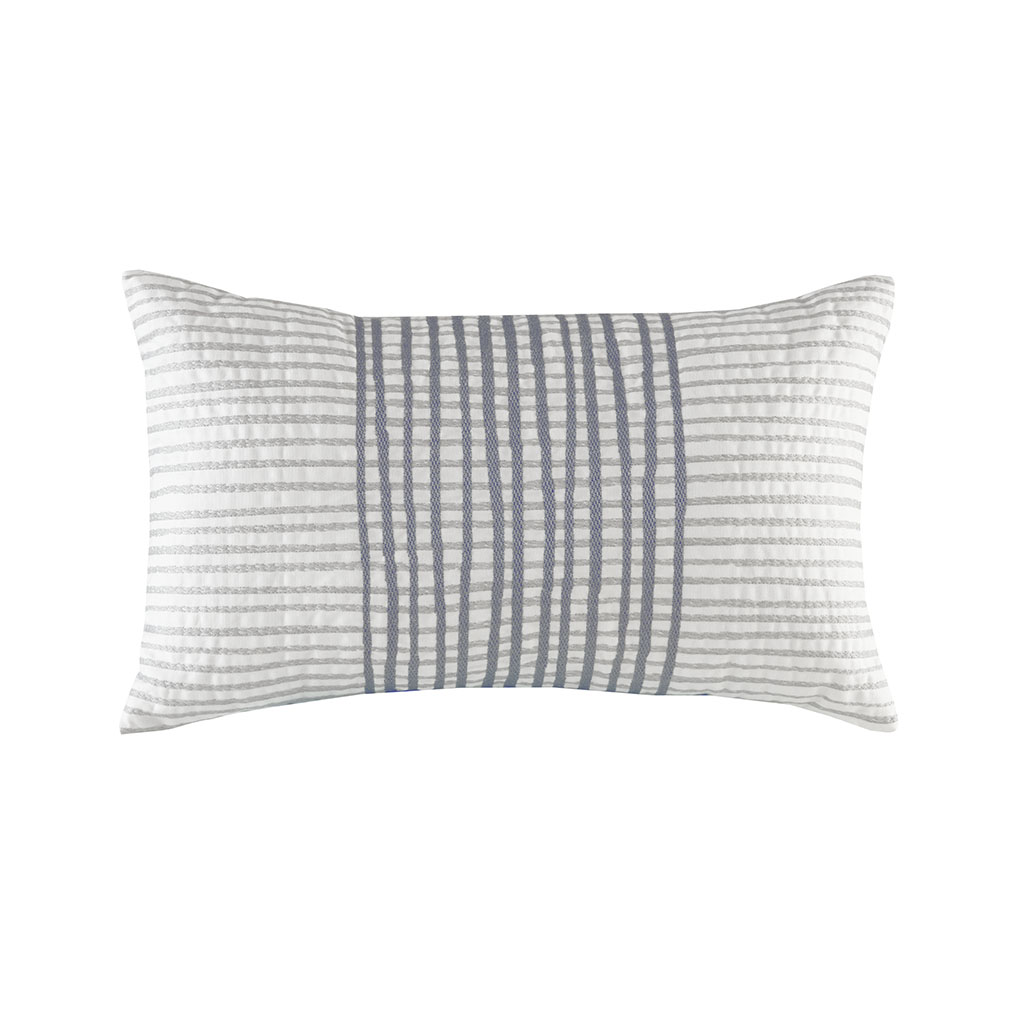 

INK+IVY - Bishop Cotton Embroidered Oblong Pillow - White/ grey - 12x20''