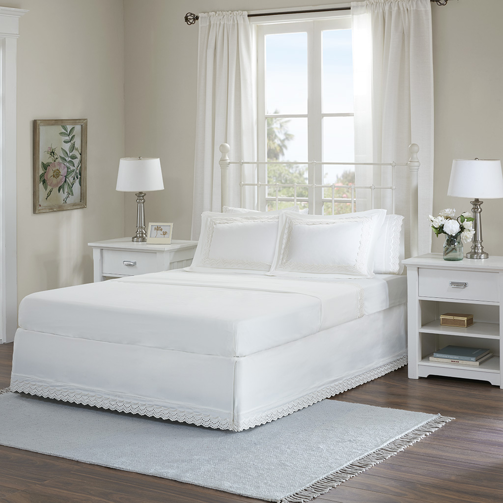 

Madison Park Essentials - Scalloped Eyelet Embroidered Bedskirt and Shams - Ivory - Twin