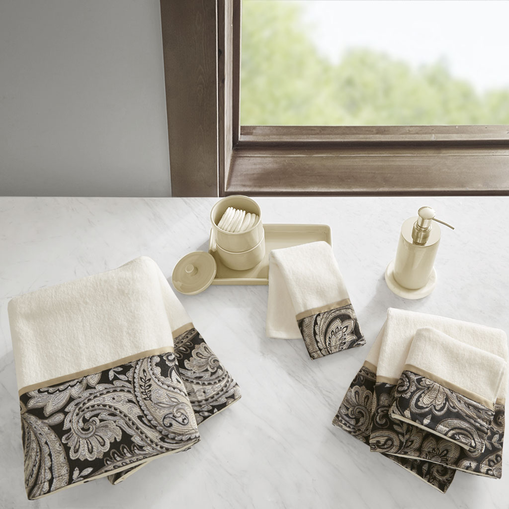 

Madison Park - Aubrey 6 Piece Jacquard Towel Set - Black - See below