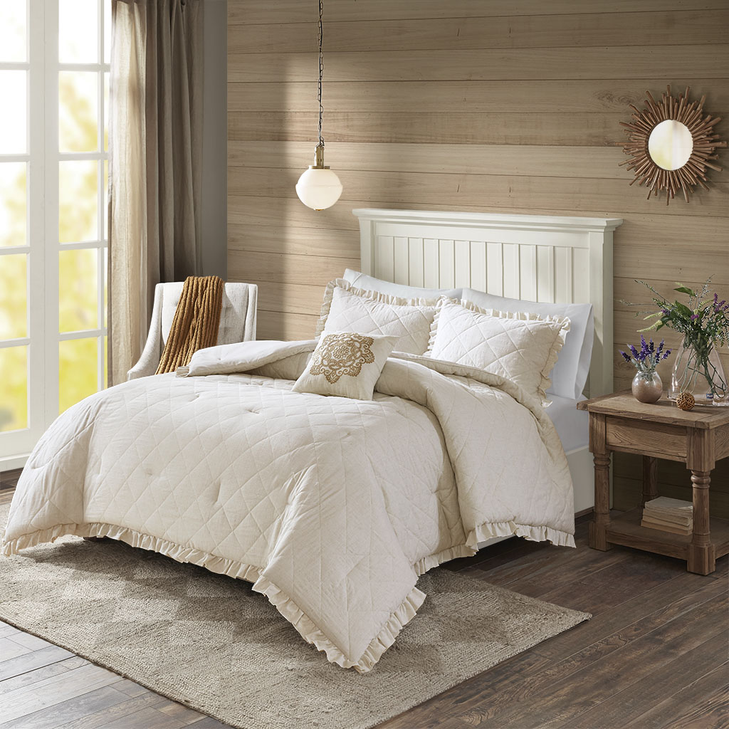 

Madison Park - Phoebe 4 Piece Quilted Comforter Set - Linen - Full/Queen