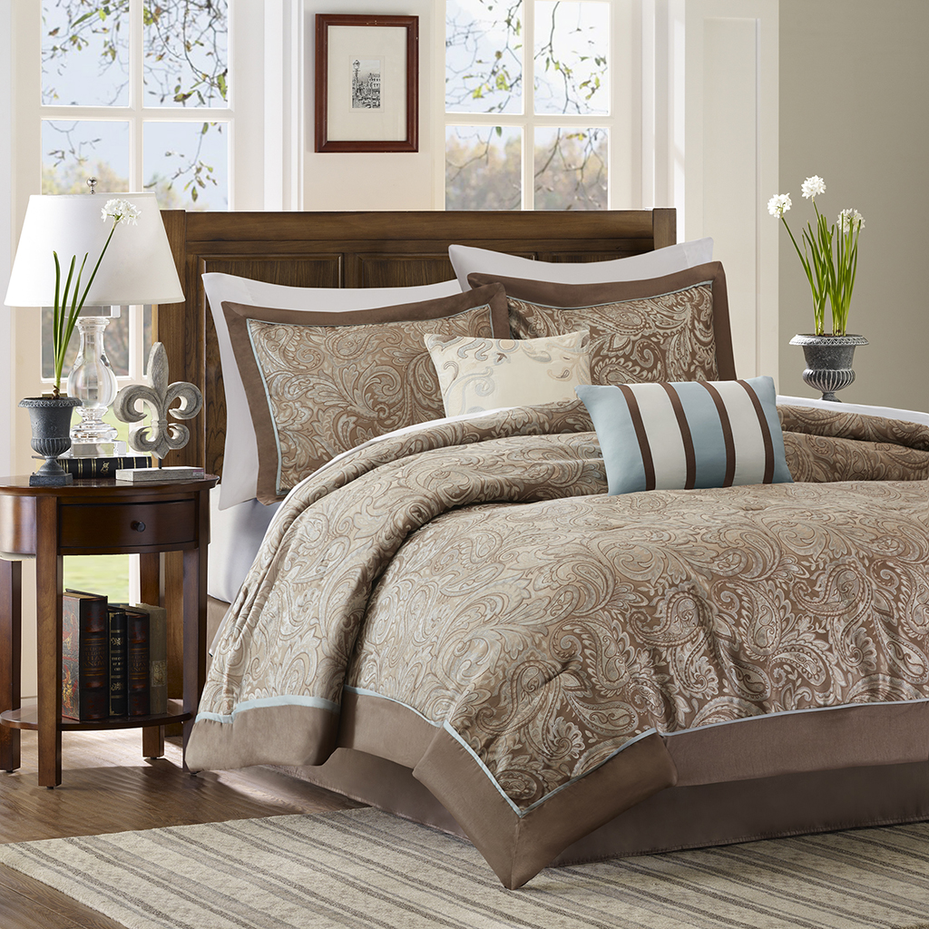 

Madison Park - Aubrey 5 Piece Comforter Set - Blue - Full/Queen