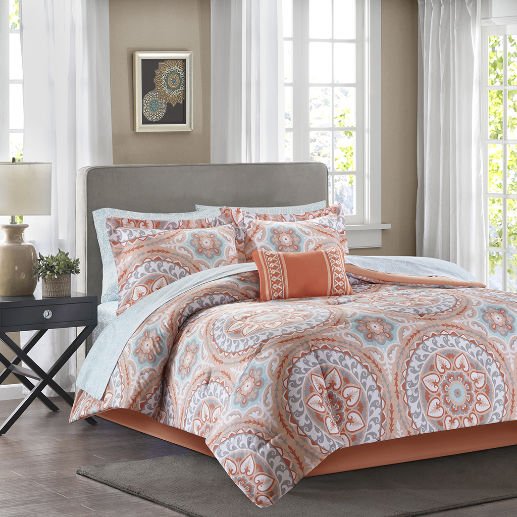 

Madison Park Essentials - Serenity Complete Comforter and Cotton Sheet Set - Coral - Twin