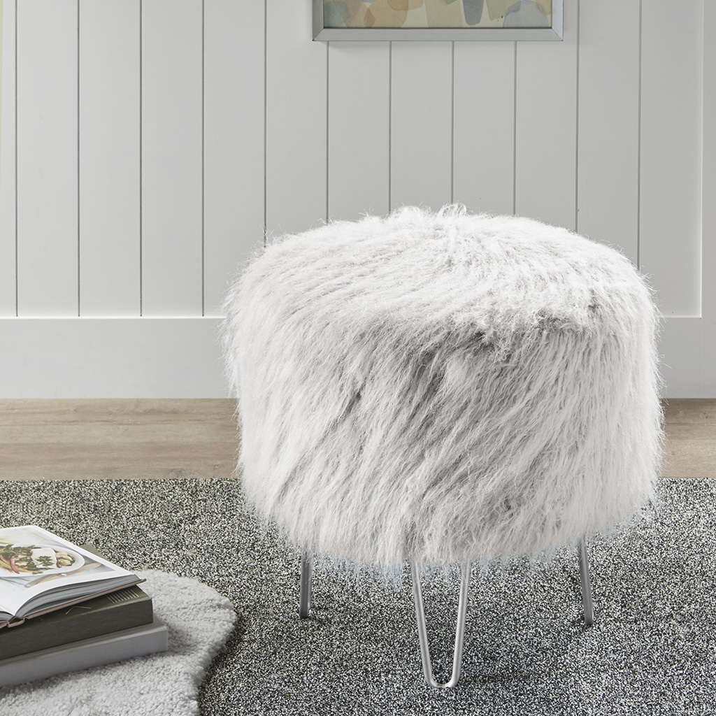 

Intelligent Design - Leland Faux Fur Round Stool - Grey - See below