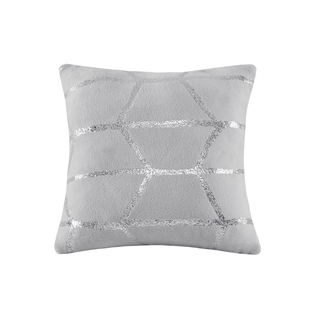 

Intelligent Design - Raina Metallic Print Decorative Pillow - Grey - 18x18