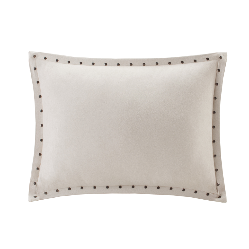 

Madison Park - Alban Stud Trim Microsuede Square Pillow - Ivory - 14x20