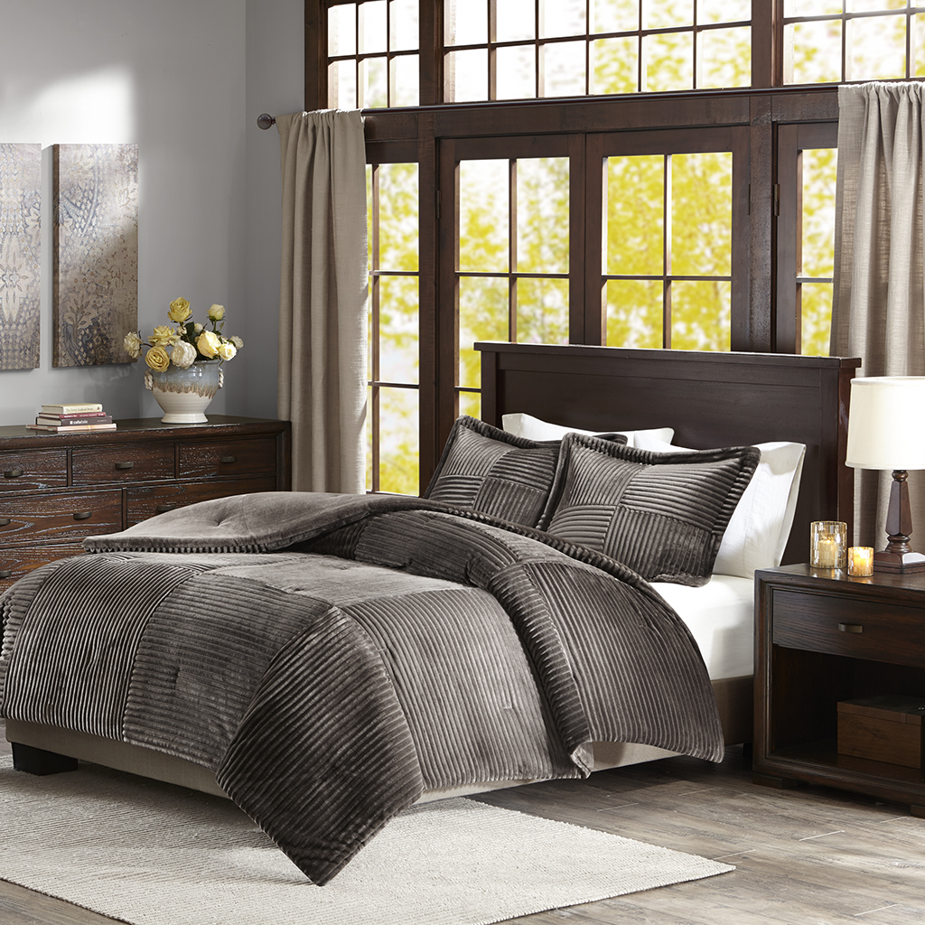 Madison Park Parker Corduroy Plush Comforter Mini Set Grey