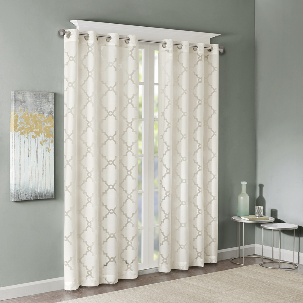 

Madison Park - Eden Fretwork Burnout Sheer Panel - Ivory - 84" Panel