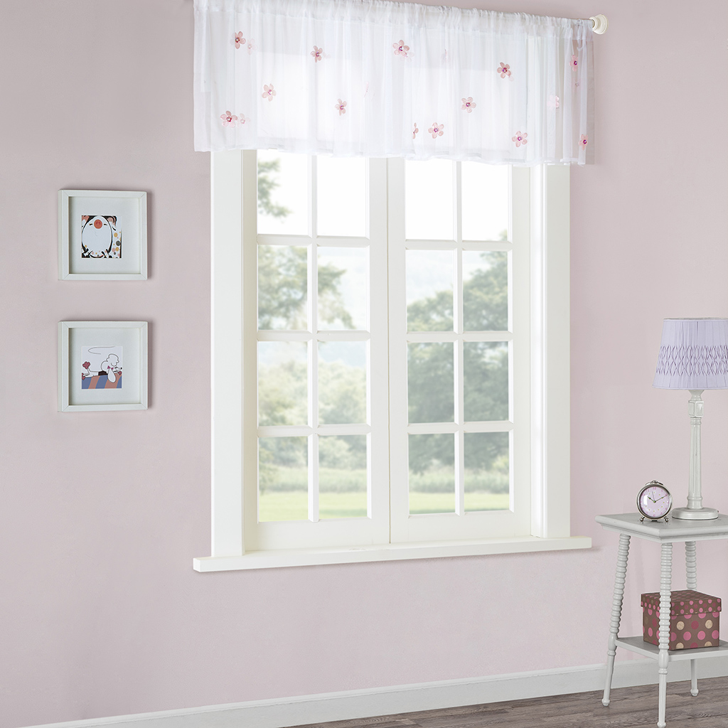 

Mi Zone - Lily Rod Pocket Juvenile Sheer Valance - White/Pink - 52x18