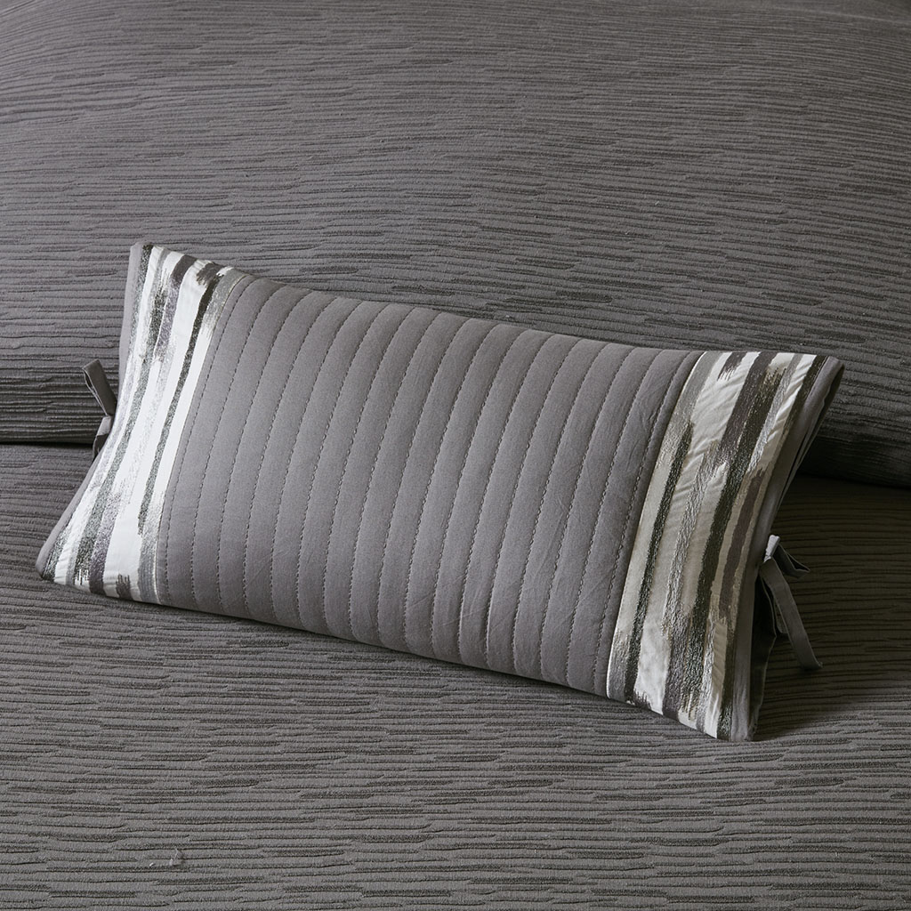 

N Natori - Hanae Embroidered Cotton Oblong Decorative Pillow - Grey - 12x20