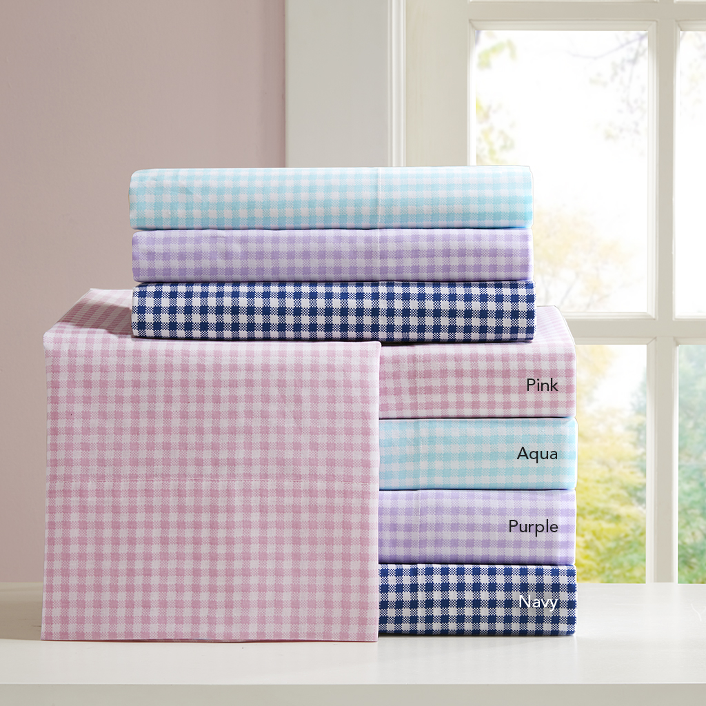 

Mi Zone - Gingham Cotton Sheet Set - Aqua - Full