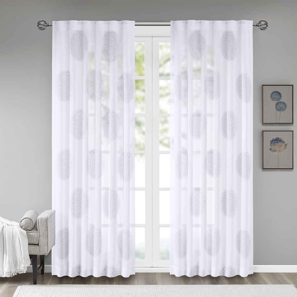 

Madison Park - Genia Sheer Branch Flocking Window Curtain - Grey - 84" Panel