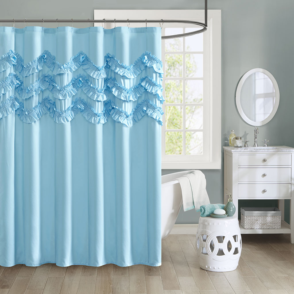 

Intelligent Design - Aurora Ruffle Shower Curtain - Blue - 72x72