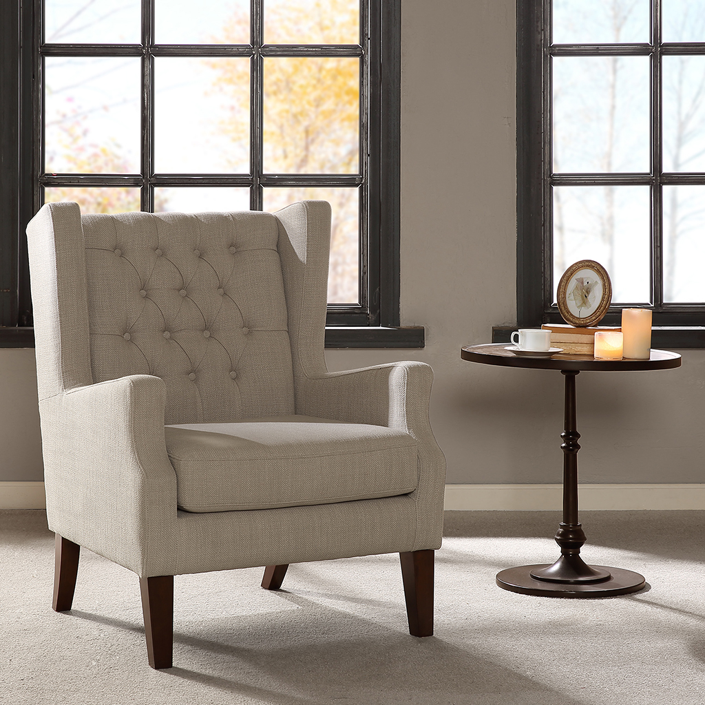 

Madison Park - Maxwell Button Tufted Wing Chair - Linen - See below