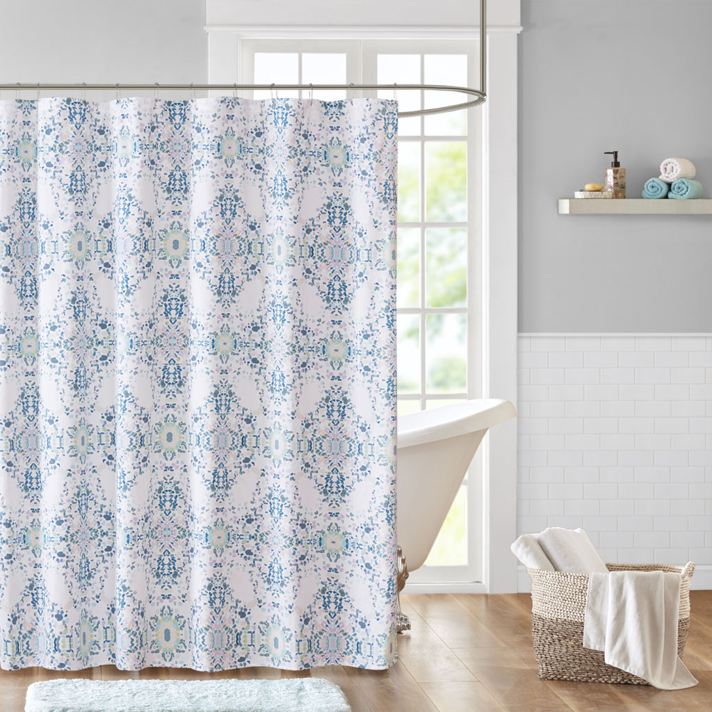 

Madison Park - Vero Cotton Printed Shower Curtain - Blue - 72x72