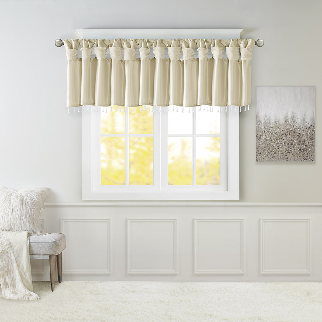 

Madison Park - Emilia Lightweight Faux Silk Valance With Beads - Champagne - 50x26