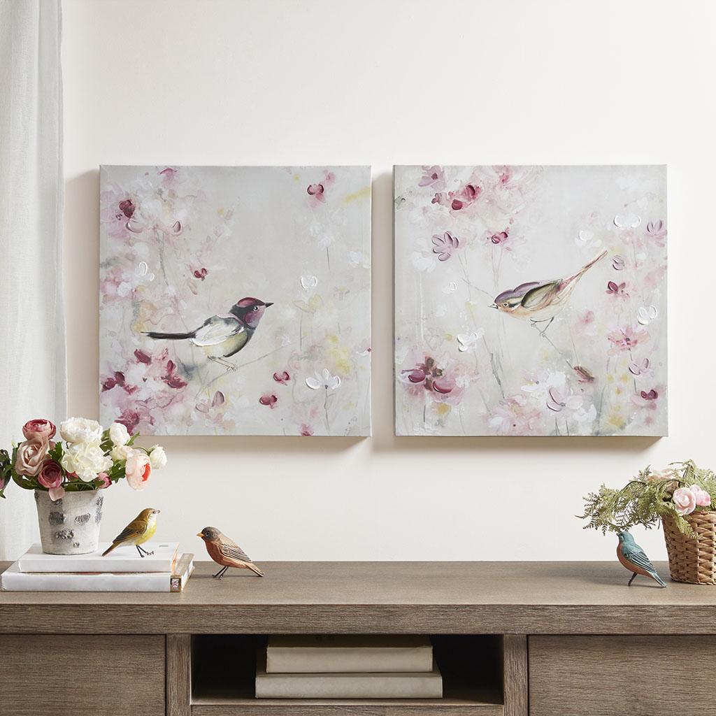 

Madison Park - Lovely Birds 30% Hand Brush Embellished Canvas 2 Piece Set - Multi - See below