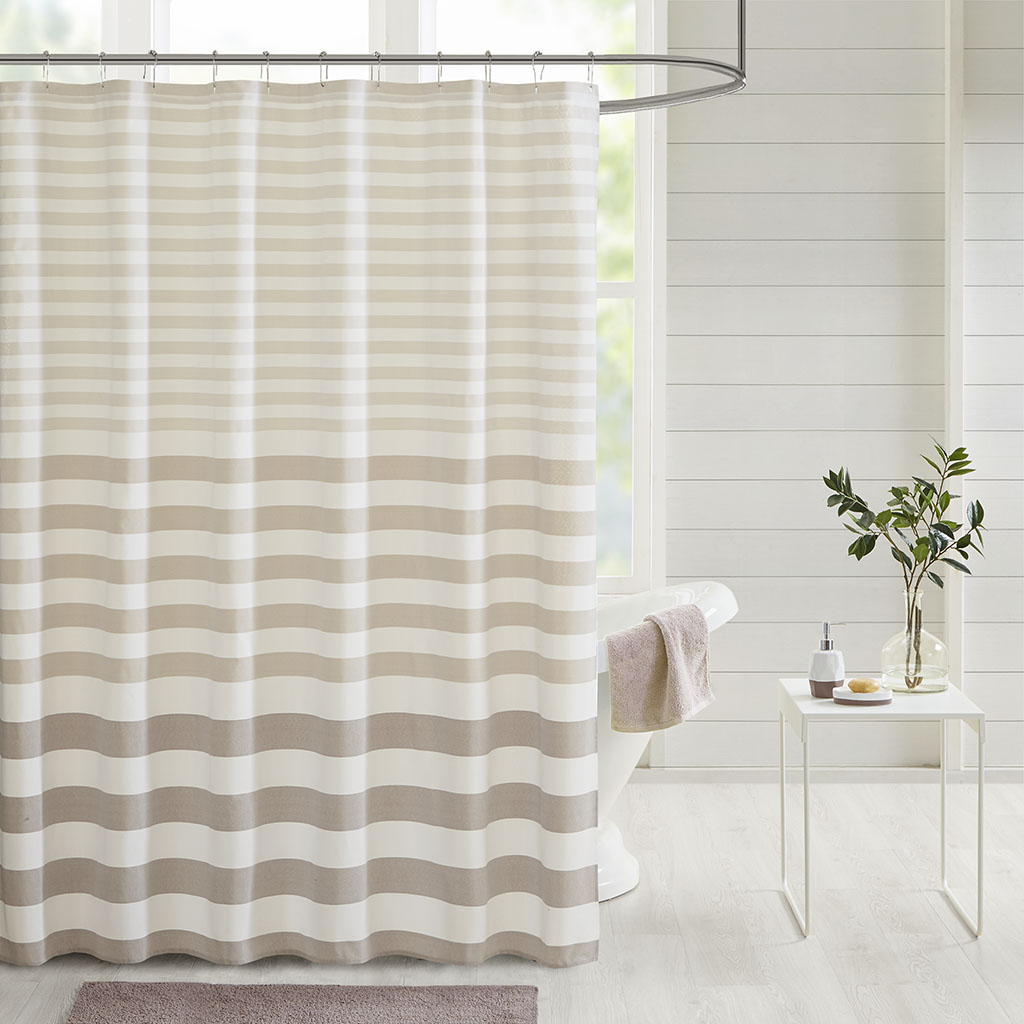 

Madison Park - Aviana Stripe Blended Yarn Dyed Woven Shower Curtain - Taupe - 72x72