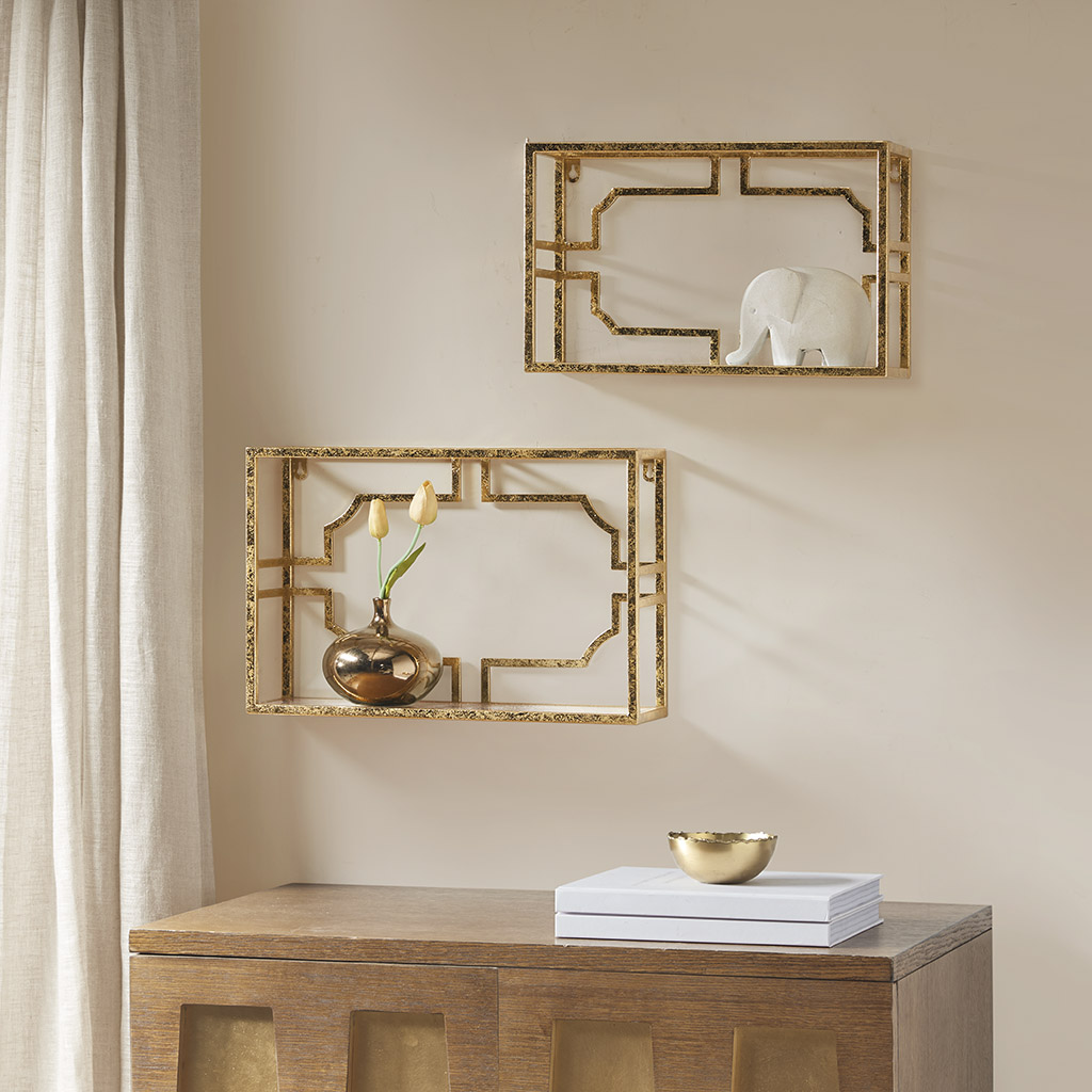 

Madison Park Signature - Addison set of 2 Mirror shelf - Gold - See below