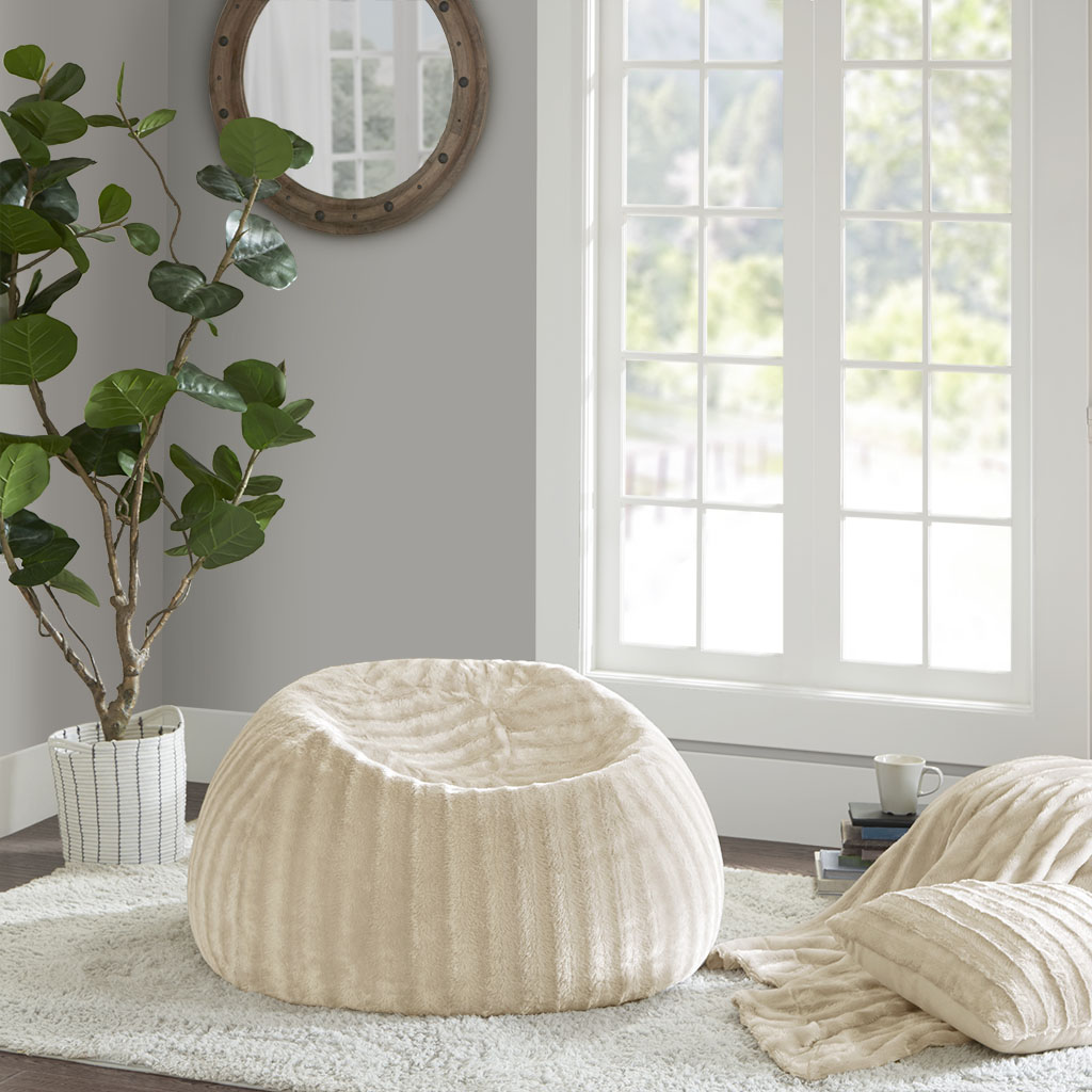 

Madison Park - Duke Faux Fur Shaggy Bean Bag - Ivory - 32"D x 15"H