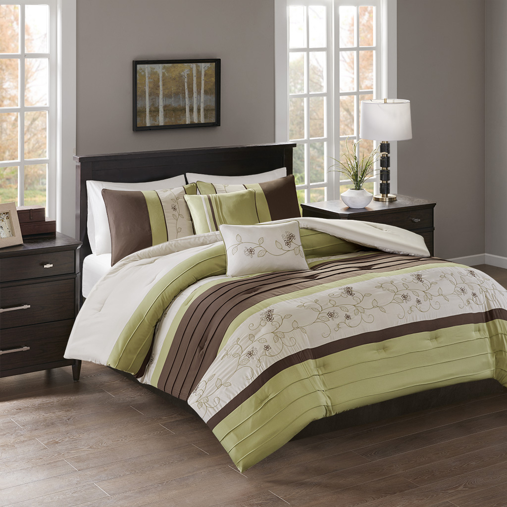 

510 Design - Myrtle Embroidered 5 Piece Comforter Set - Green - Full/Queen