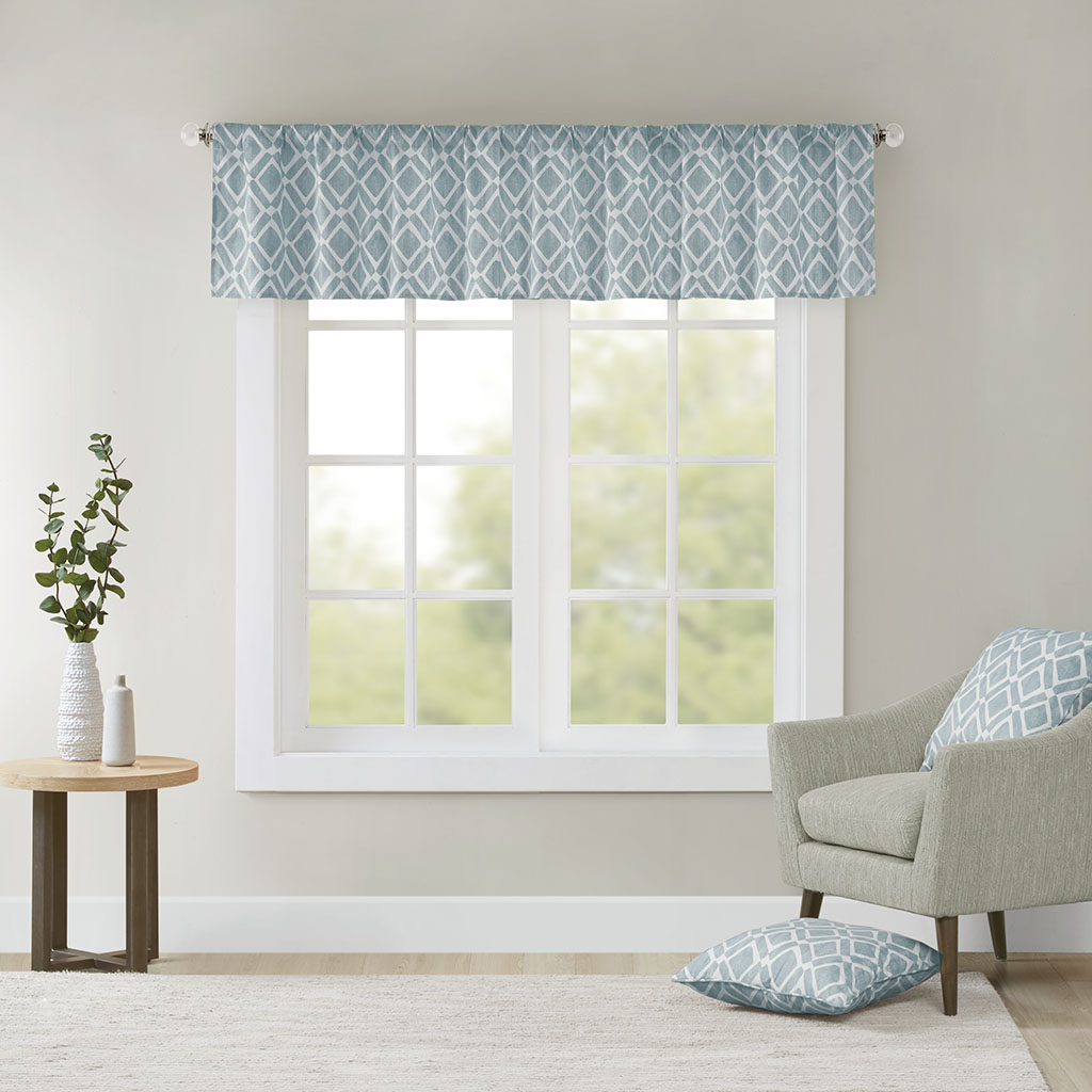 

Madison Park - Delray Diamond Printed Diamond Window Valance - Blue - 50x18