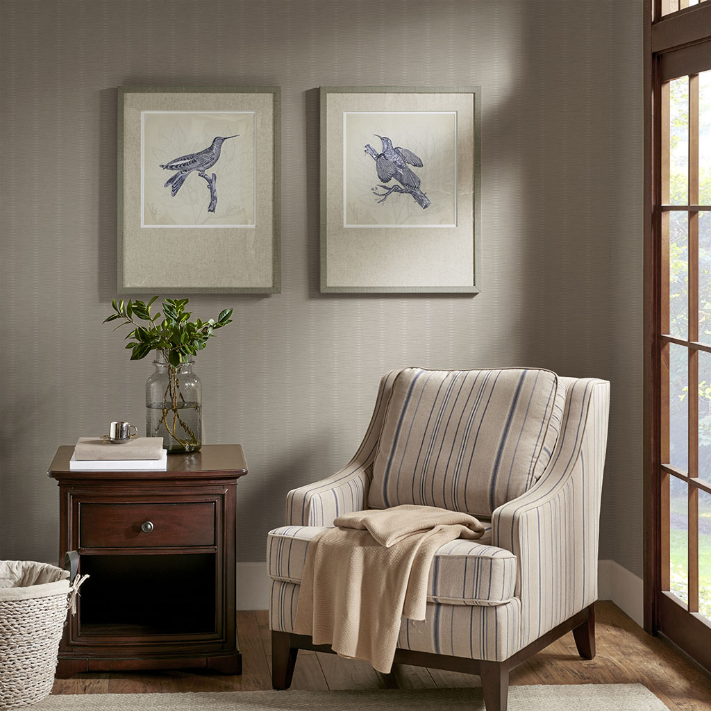 

Harbor House - Embroidered Birds Framed On Printed Background with Natural Tone Solid Wood Frame 2PC Set - Blue - See below