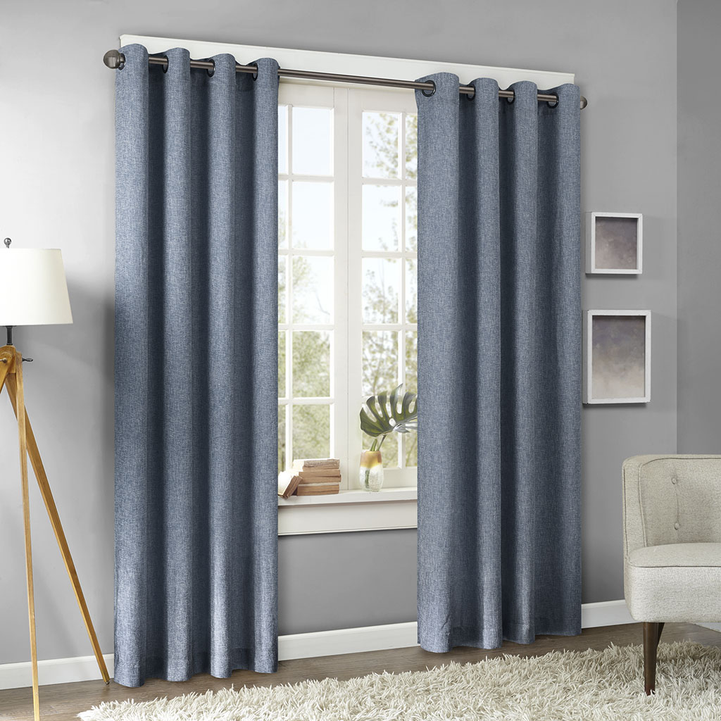 

Madison Park - Easton Texture Printed Window Curtain - Blue - 63" Panel