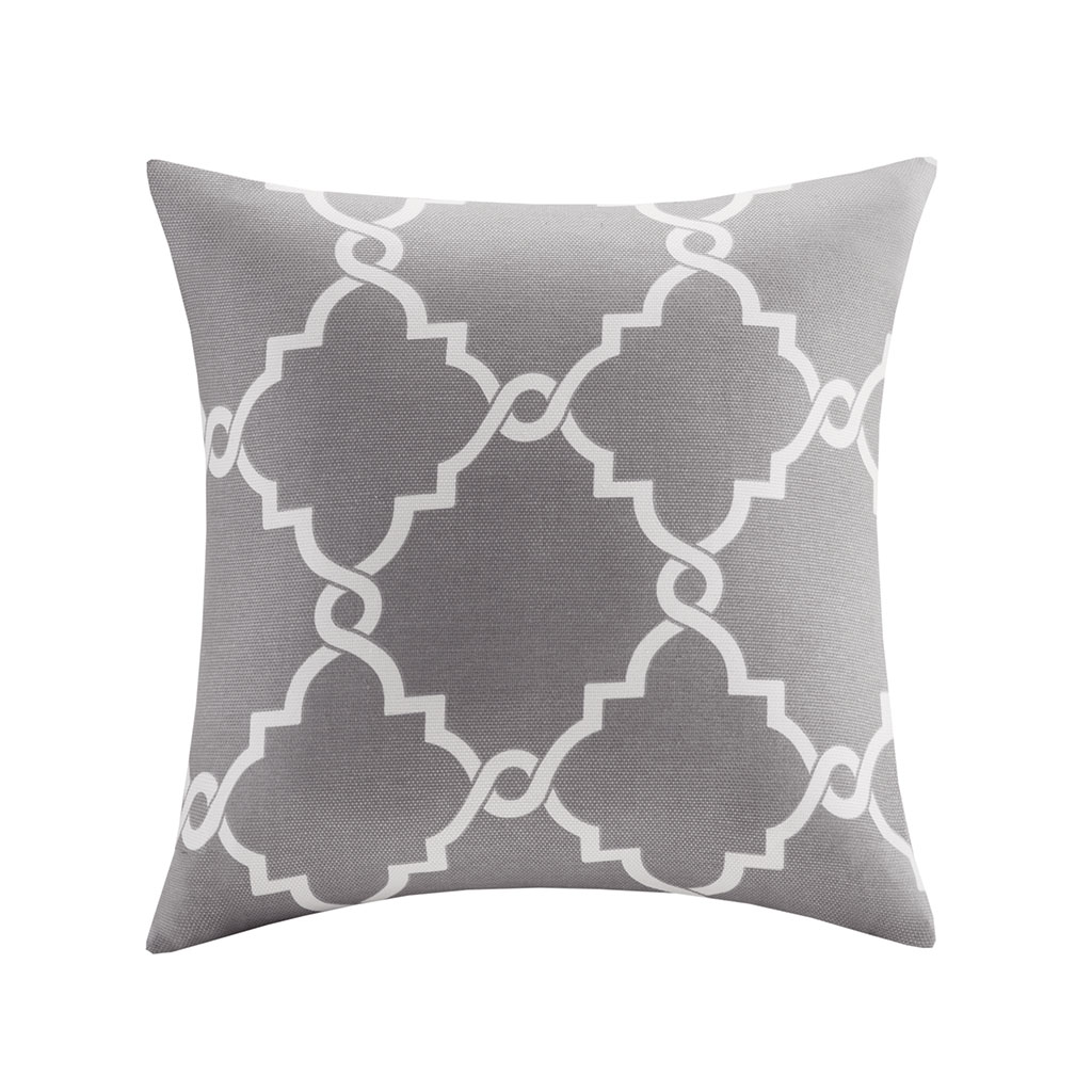 

Madison Park - Saratoga Fretwork Print Square Pillow - Grey - 20x20