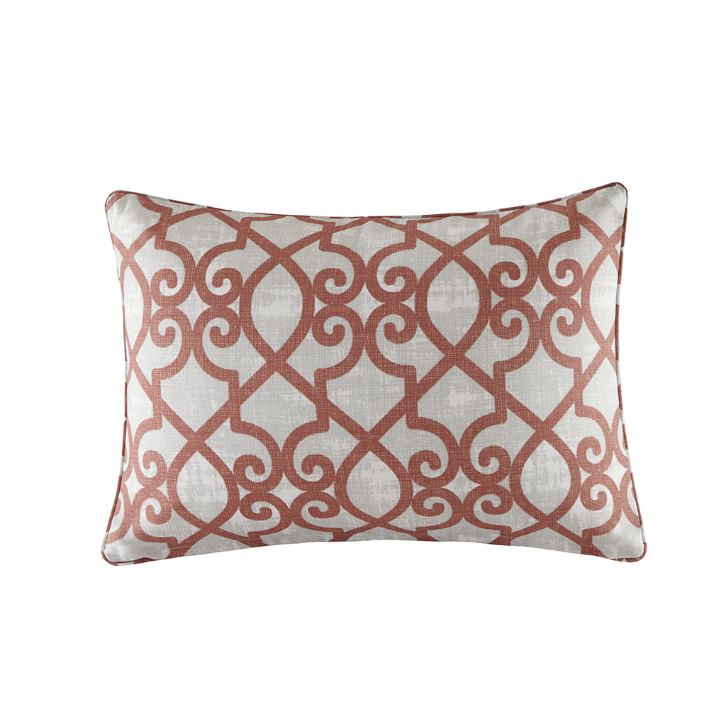 

Madison Park - Daven Fretwork 3M Scotchgard Outdoor Oblong Pillow - Coral - 14x20