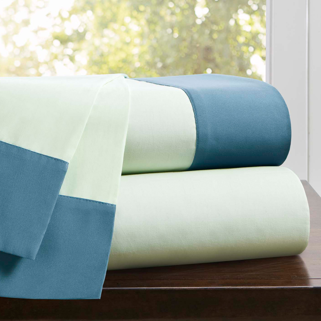 

On Your Own - Grid Blue/Green Sheet Set - Blue - Full