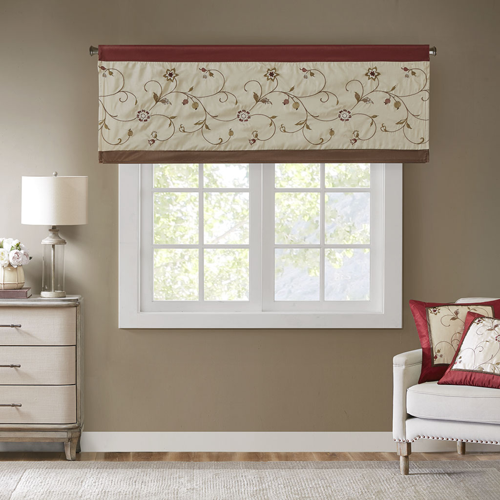 

Madison Park - Serene Embroidered Window Valance - Red - 50x18