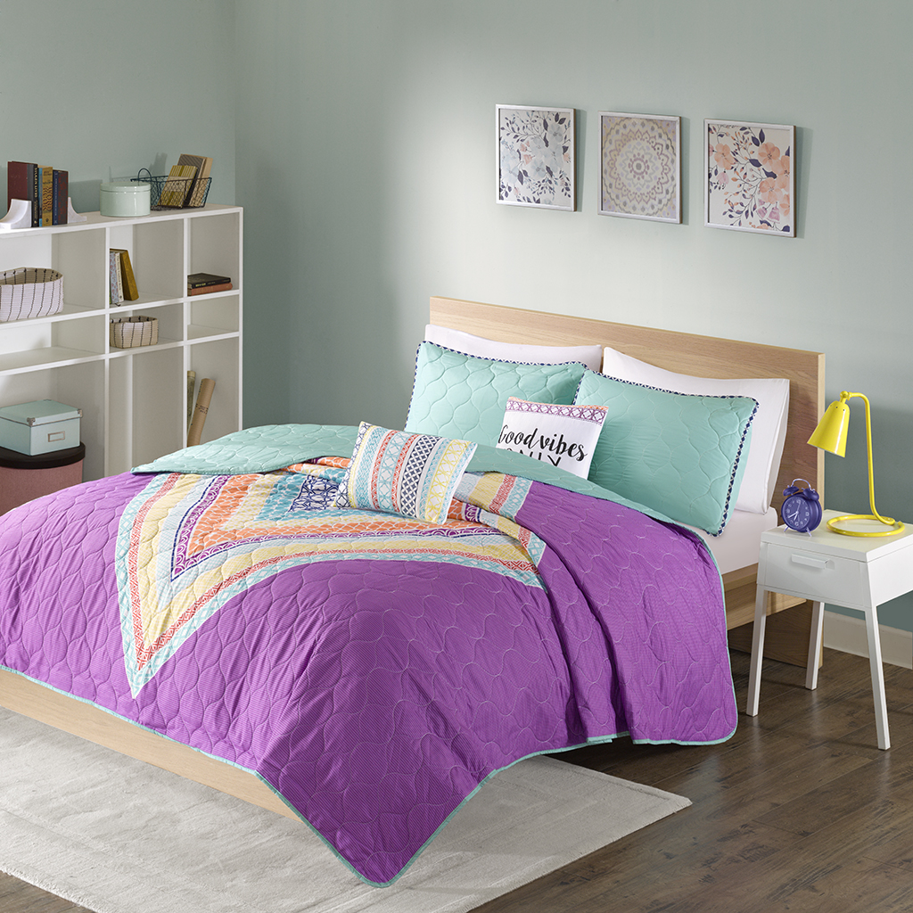 

Intelligent Design - Lani Coverlet Set - Purple - Full/Queen