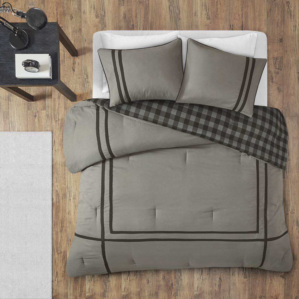 

Intelligent Design - Oxford Reversible Comforter Set - Grey - Twin/Twin XL