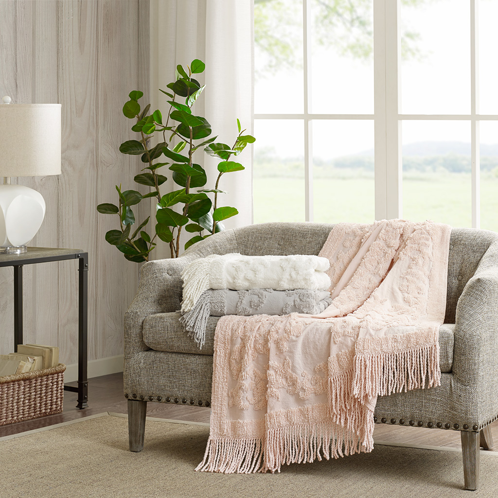 

Madison Park - Chloe Cotton Tufted Throw - Grey - 50x60