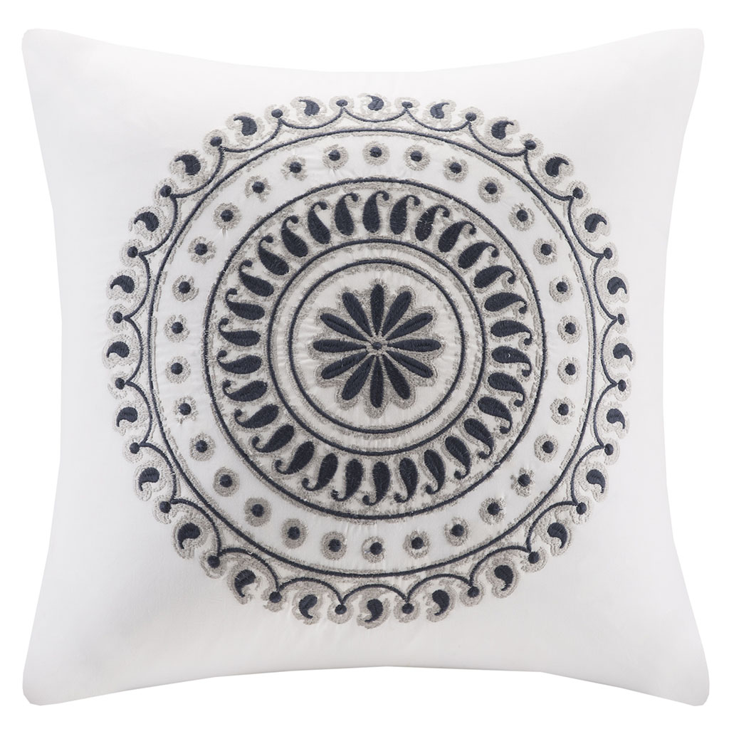 

INK+IVY - Fleur Embroidered Square Pillow - Navy - 18x18