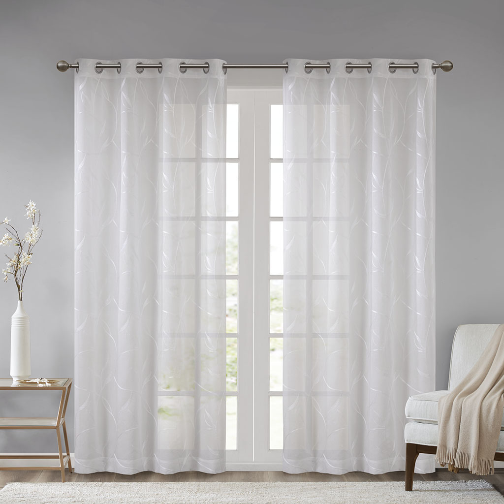 

Madison Park - Reed Leaf Embroidered Window Sheer - White - 50x95