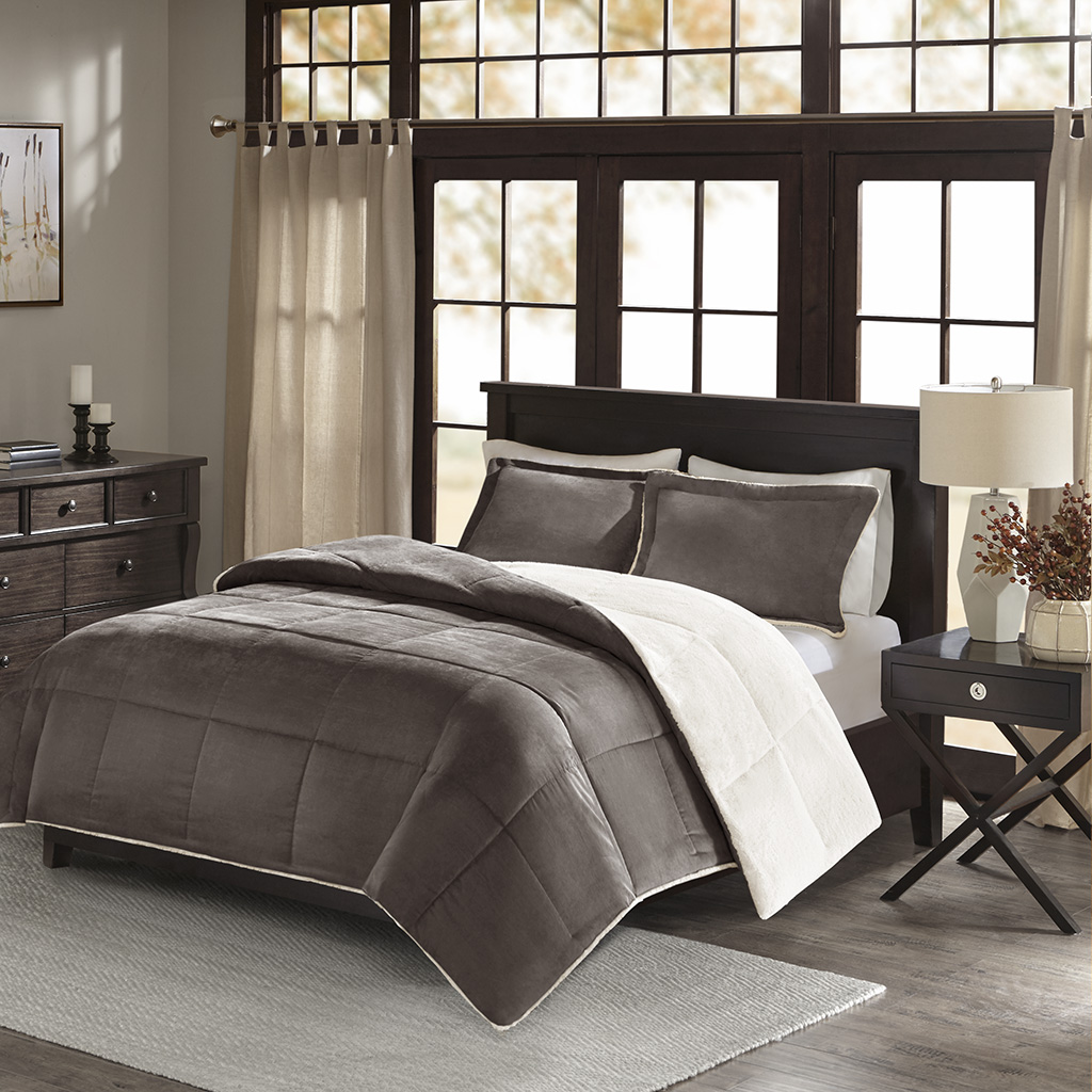 

Madison Park - Jackson Corduroy Reverse to Berber Comforter Mini Set - Grey - King/Cal King